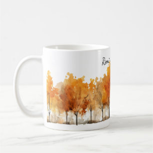 Watercolor Autumn Trees in a Row Personalised Coffee Mug