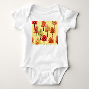 Watercolor Autumn Trees: Seamless Illustration Baby Bodysuit