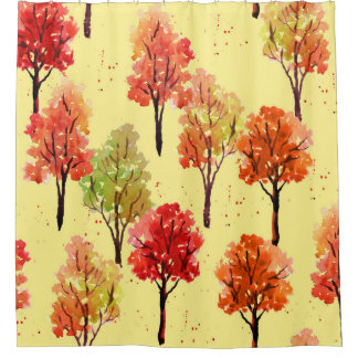 Watercolor Autumn Trees: Seamless Illustration Shower Curtain