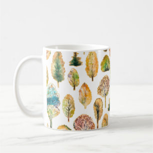 Watercolor autumn trees, seamless pattern. coffee mug