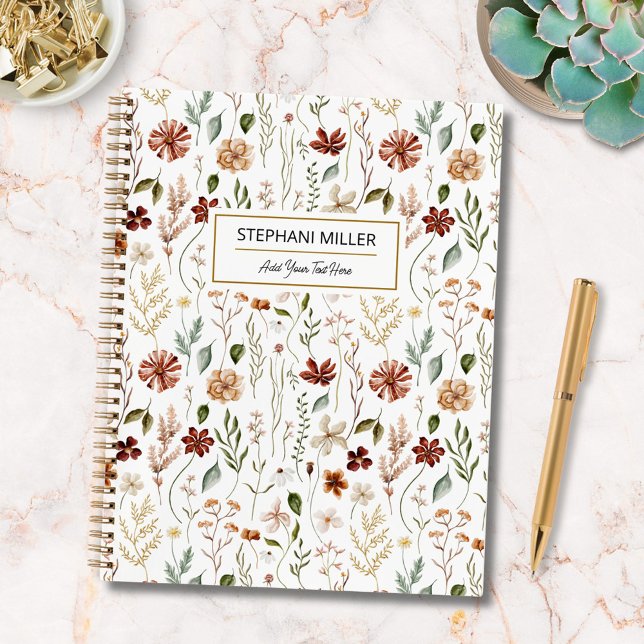 Watercolor Autumn Wildflower Garden Floral Pattern Notebook (In situ)