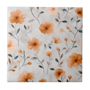 Watercolor Autumn Wildflowers Minimalist Floral Ceramic Tile