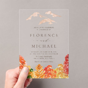 Watercolor Autumn Woodlands Fall Wedding Acrylic Invitations