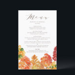 Watercolor Autumn Woodlands Fall Wedding Menu Card<br><div class="desc">Add an autumnal accent to your event's tablescape with these customisable menu cards. It features an autumn woodland scene. Personalise by adding names and other menu details. These watercolour menu cards are perfect for fall weddings,  bridal showers,  baby showers,  birthdays and more. Matching items are available.</div>