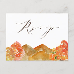 Watercolor Autumn Woodlands Fall Wedding RSVP Postcard