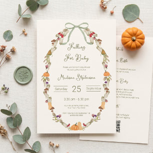 Watercolor Autumn Wreath Falling Baby all in one Invitation