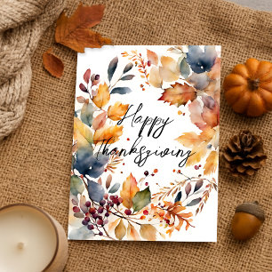 Watercolor Autumn Wreath Happy Thanksgiving  Postcard