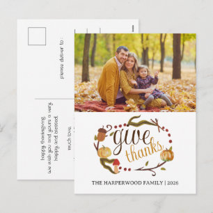 Watercolor Autumn Wreath Photo Thanksgiving Holiday Postcard