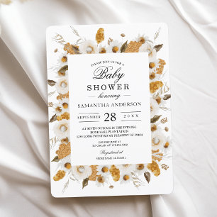 Watercolor Autumn Yellow & White Floral Frame Invitation
