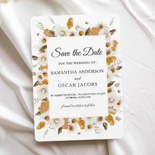Watercolor Autumn Yellow & White Floral Frame Save The Date