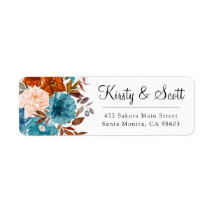 Watercolor Autumnal Flowers Weddding Address Label Return Address Label