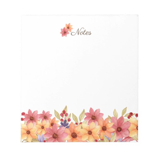 Watercolor Autums Blooms Fall Custom Notepad (Front)