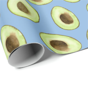 Watercolor Avocado Blue Wrapping Paper