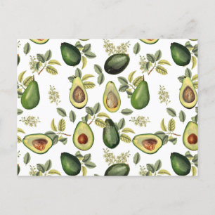Watercolor Avocado Botanical Pattern Holiday Postcard