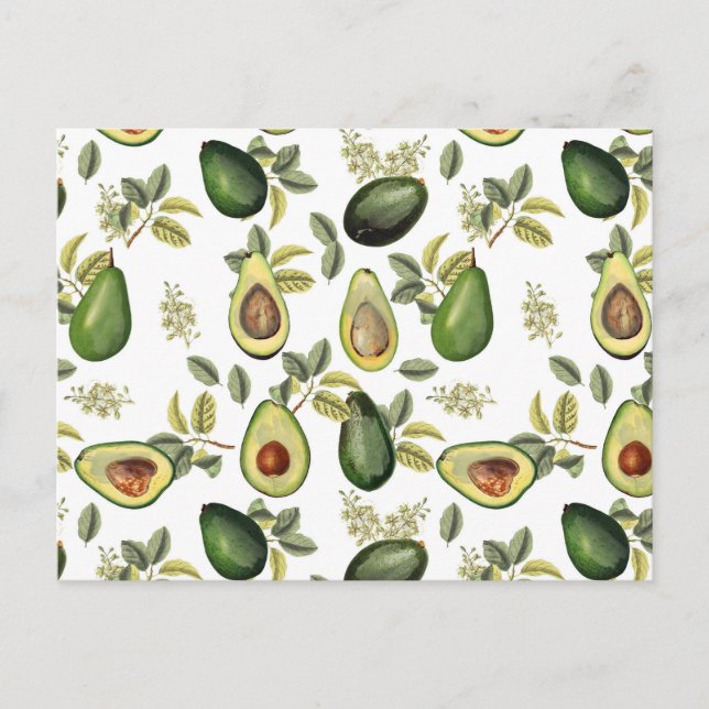 Watercolor Avocado Botanical Pattern Holiday Postcard (Front)