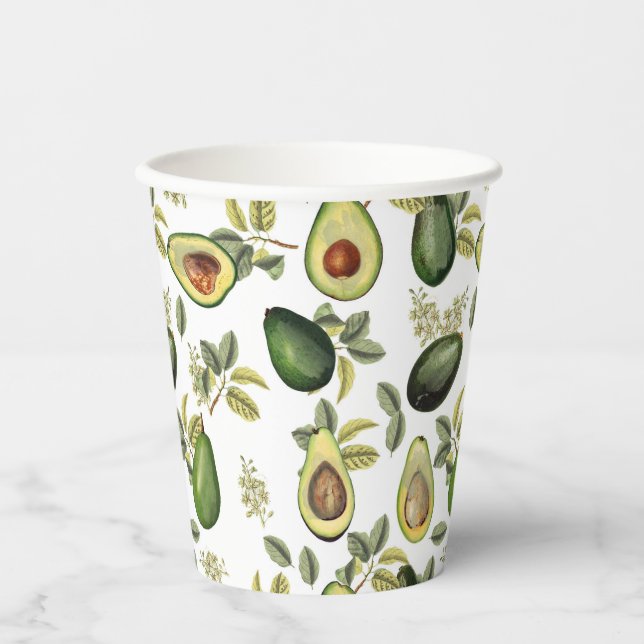 Watercolor Avocado Botanical Pattern Paper Cups (Front)