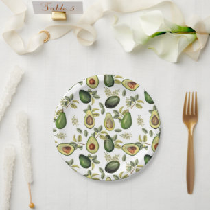 Watercolor Avocado Botanical Pattern Paper Plate