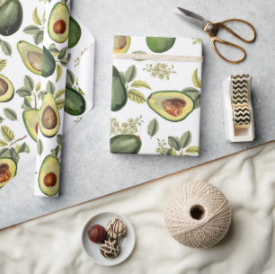 Watercolor Avocado Botanical Pattern Wrapping Paper