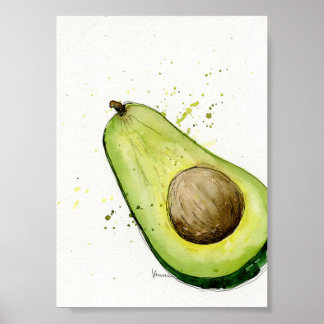 Watercolor Avocado kitchen art Poster