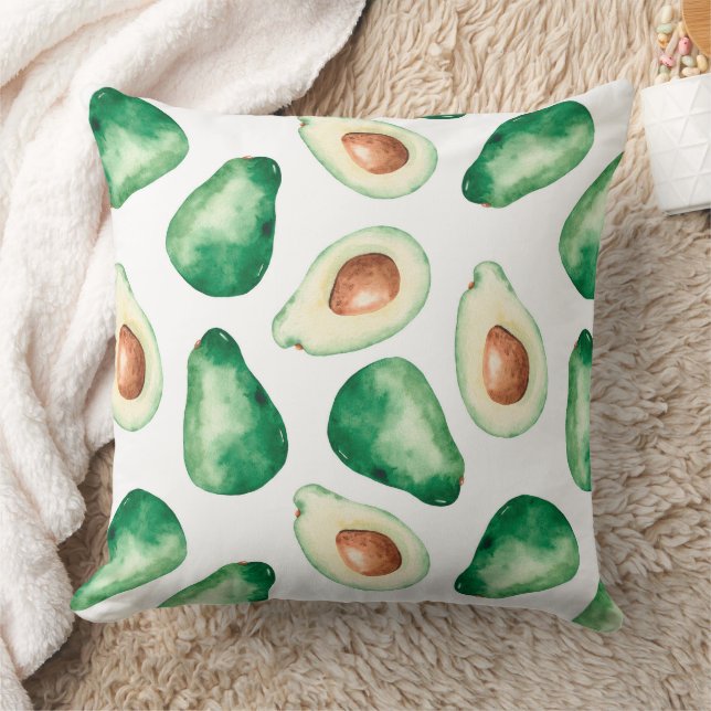 Watercolor Avocado Pattern Cushion (Blanket)
