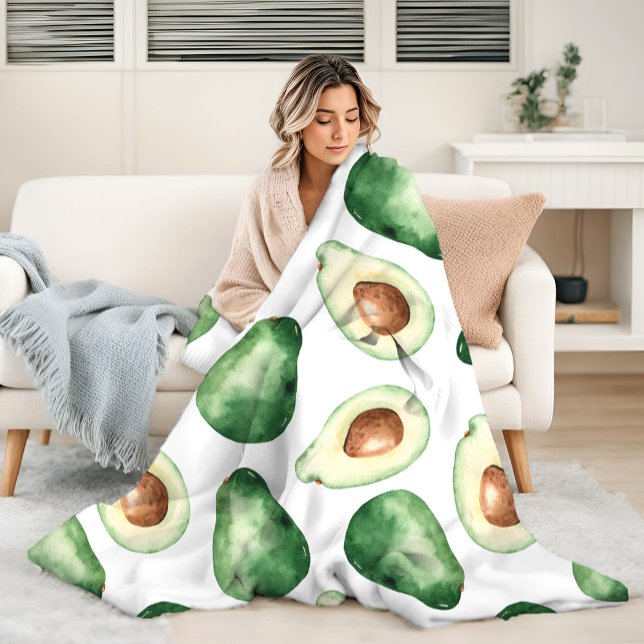 Watercolor Avocado Pattern Fleece Blanket (Creator Uploaded)