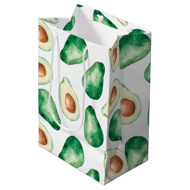 Watercolor Avocado Pattern Medium Gift Bag (Front Angled)