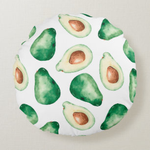 Watercolor Avocado Pattern Round Cushion