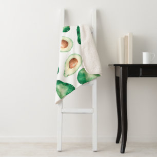 Watercolor Avocado Pattern Sherpa Blanket