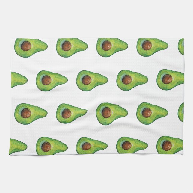 Watercolor Avocado Pattern Tea Towel (Horizontal)