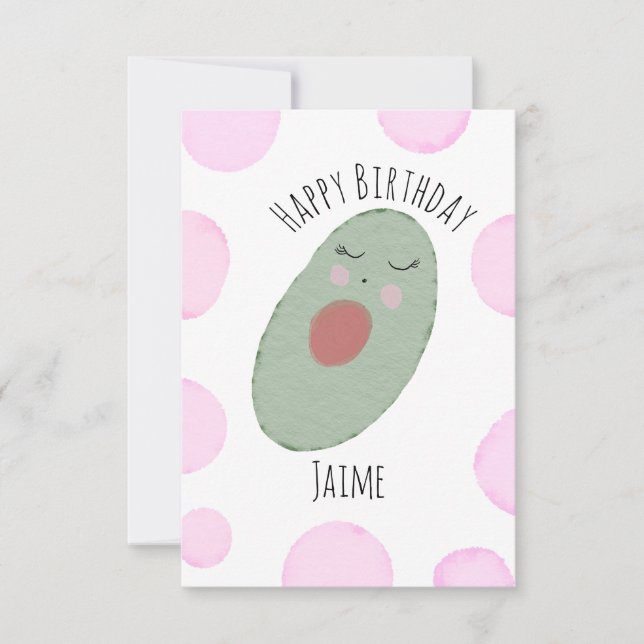 Watercolor Avocado Pink Dots Birthday Party Card (Front)