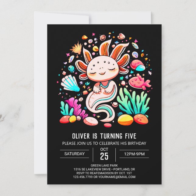 Watercolor Axolotl Pastel Birthday Invitation (Front)