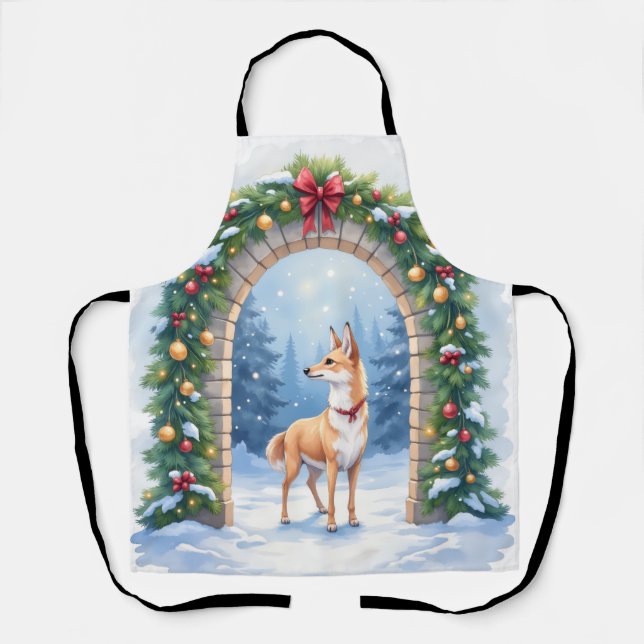Watercolor Azawakh Snowy Stone Arch Christmas Apron (Front)