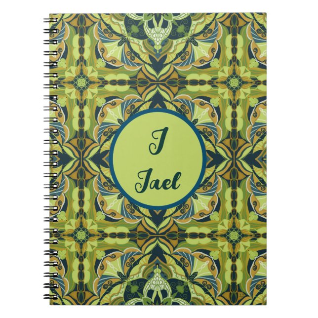 Watercolor Azulejo Green Spanish  Notebook (Front)