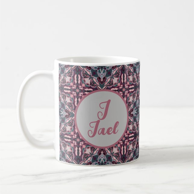 Watercolor Azulejo Pink Spanish Personalised  Coffee Mug (Left)
