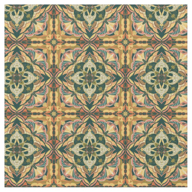 Watercolor Azulejo Spanish Tile Fabric (Close Up)