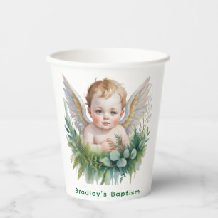Watercolor Baby Angel With Wings Baptism  Paper Cups