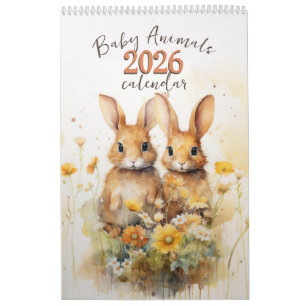 Watercolor Baby Animals 2026 Calendar