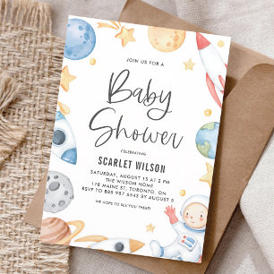 Watercolor Baby Astronaut Space Boy Shower Invitation