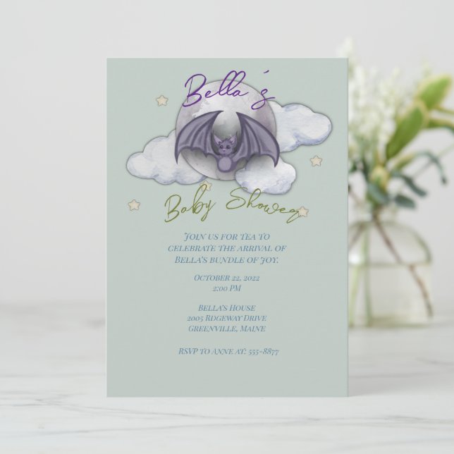 Watercolor Baby Bat Baby Shower Invitation (Standing Front)