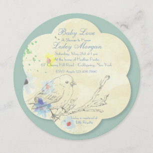 Watercolor Baby Bird BL Baby Shower Invitation