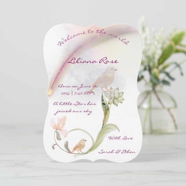 Watercolor Baby Birth Announcement card (Standing Front)