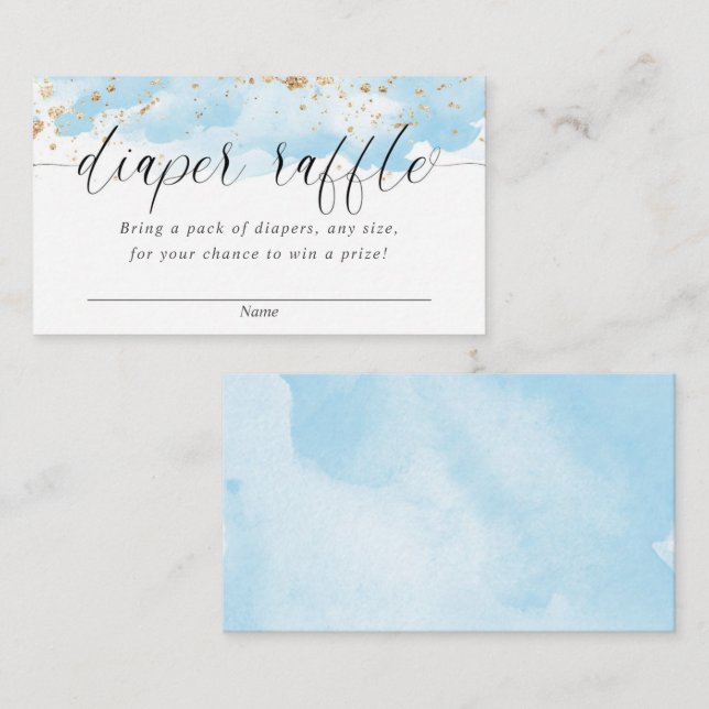 Watercolor baby blue gold boy diaper raffle enclosure card (Front/Back)