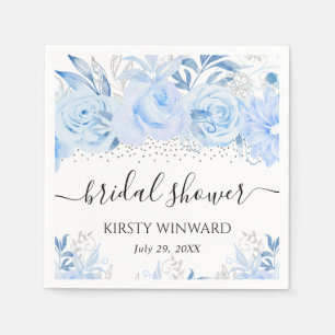 Watercolor Baby Blue Winter Flowers Bridal Shower Napkin