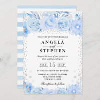 Watercolor Baby Blue Winter Flowers Wedding