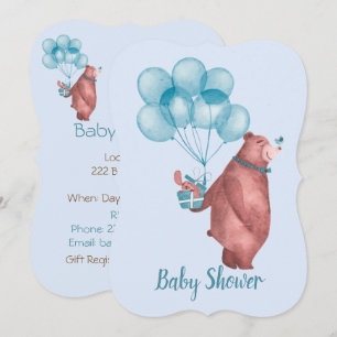 Watercolor Baby Boy Bear Balloons Invitation