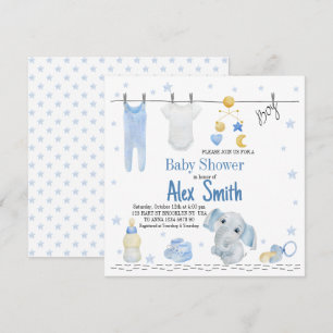 Watercolor baby boy invitation