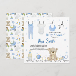 Watercolor baby boy invitation