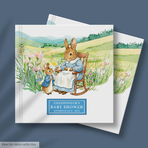 Watercolor Baby Boy Shower Guest Book Rabbit