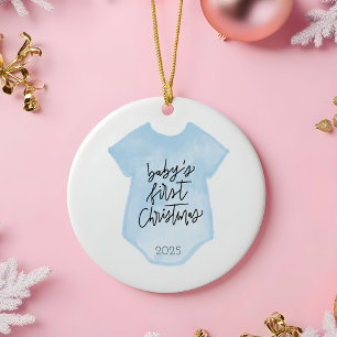 Watercolor Baby Boy's First Christmas Ornament