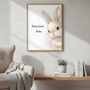Watercolor Baby Bunny Cub Nursery Floral Woodland Poster